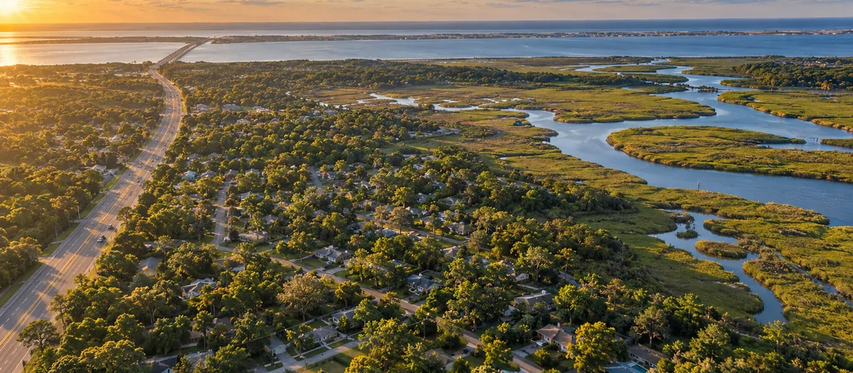 Aerial view of Shirley, NY